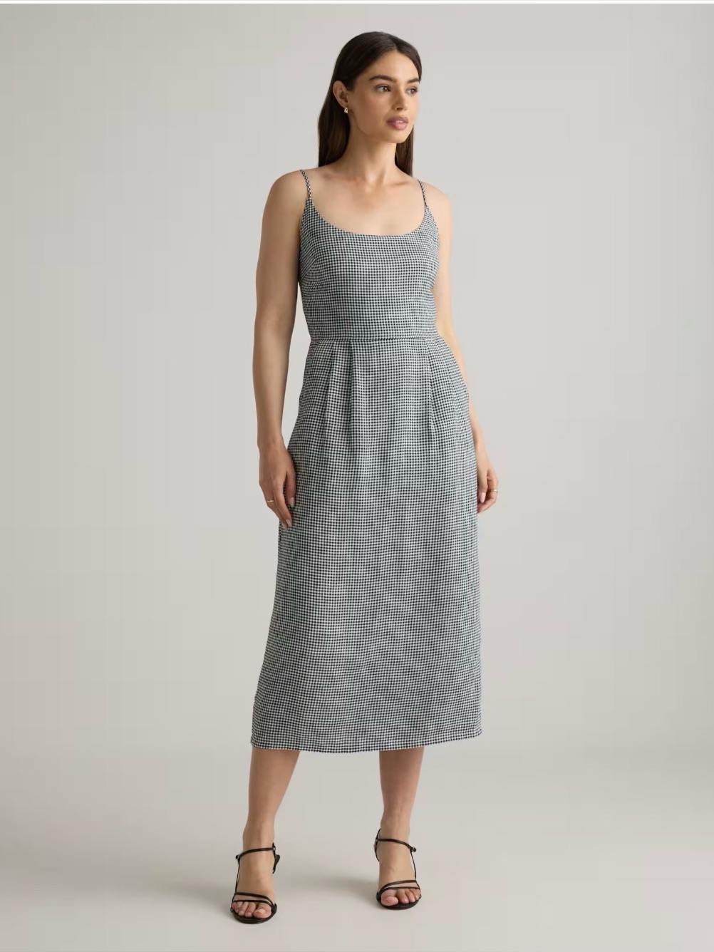 Quince 100% European Linen Gingham Dress With Spaghetti Straps, Size Small
